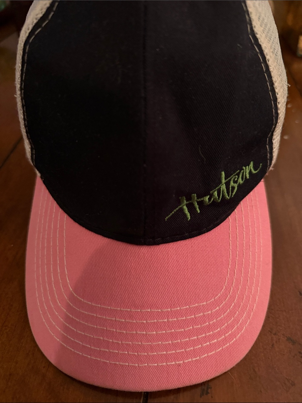 Hudson Jeans Black and Pink Trucker Hat with Lime Script
